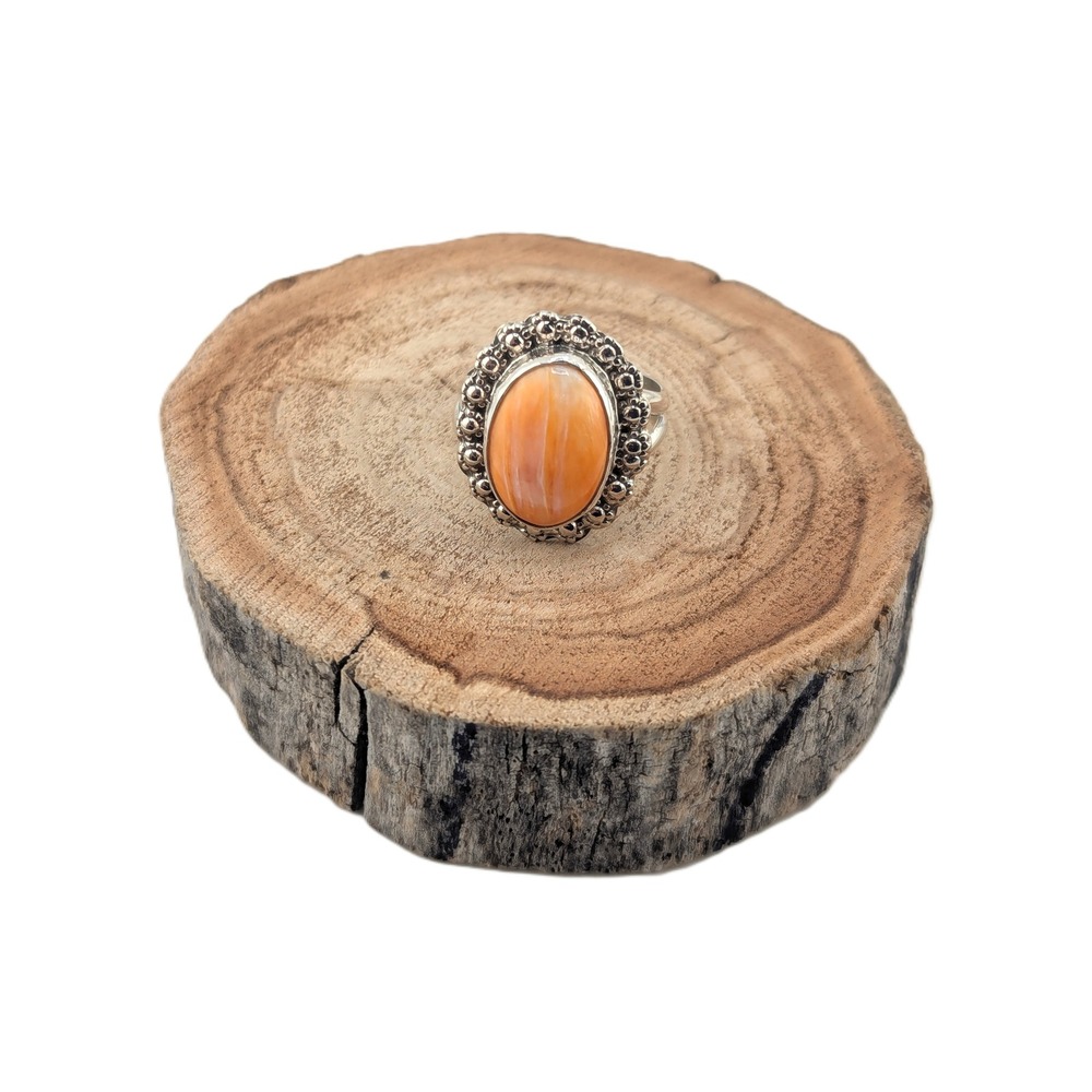 Navajo Orange Spiny Oyster Ring Sterling Silver Handcrafted Jewelry Sz 6.5**